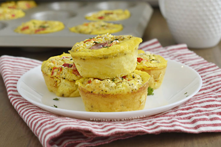 ham and egg muffins with peppers and cheese on a plate