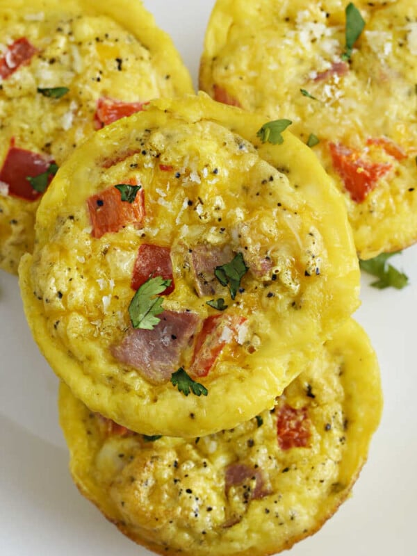 stack of baked ham and cheese egg muffins