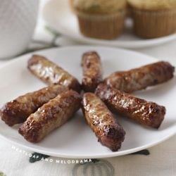 air fried breakfast sausage links on a white plate
