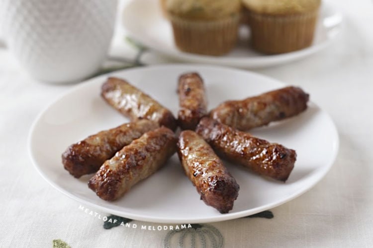 air fried breakfast sausage links on a white plate