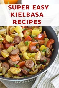 close up of kielbasa recipes with potatoes and peppers
