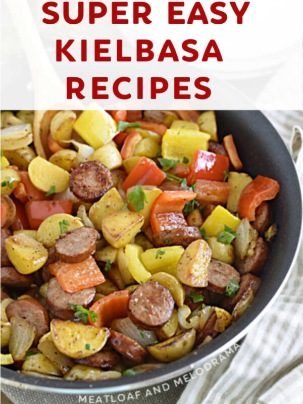 close up of kielbasa recipes with potatoes and peppers