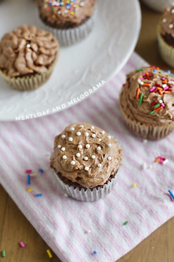 cupcakes with chocolate frosting and sprinkles