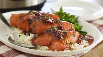 instant pot cranberry chicken breasts on a white platter
