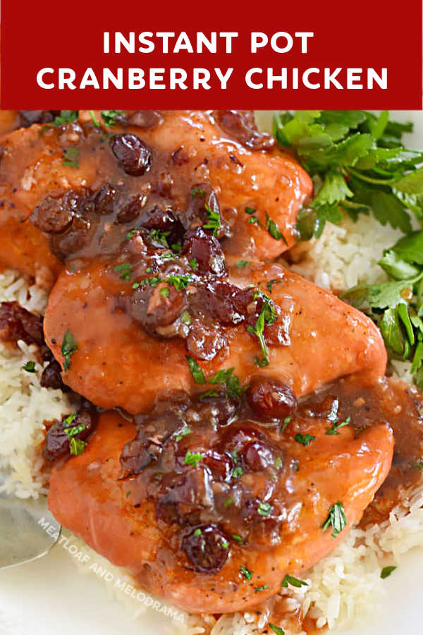 close up of instant pot cranberry chicken on a platter