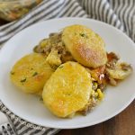 hamburger potato casserole on a white plate
