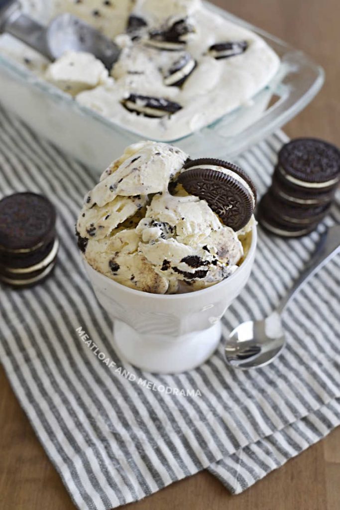 bowl of homemade ice cream with chocolate sandwich cookies