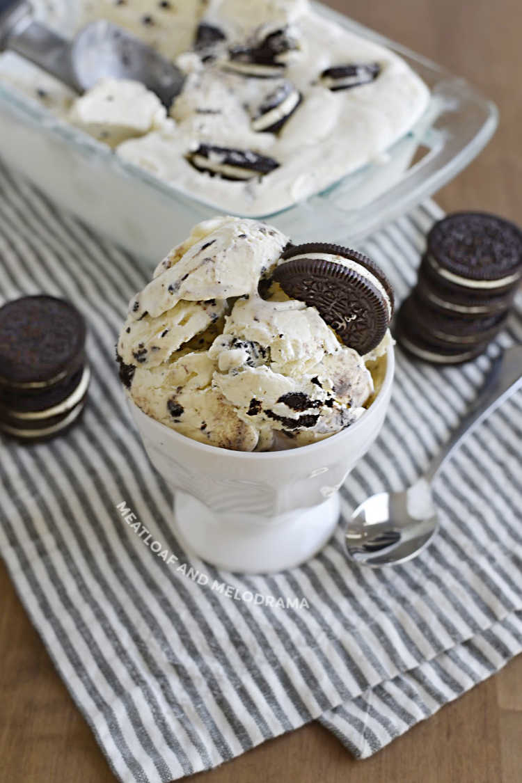 bowl of homemade ice cream with chocolate sandwich cookies
