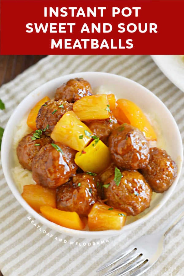 close up of sweet and sour meatballs in white bowl