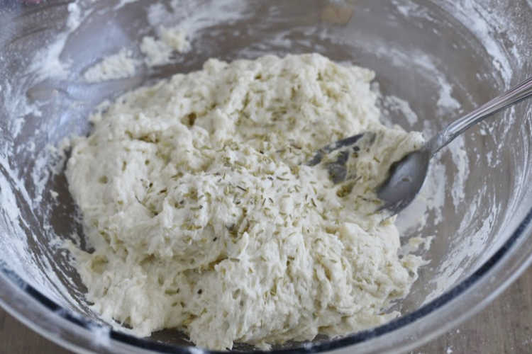 mix bread ingredients in mixing bowl