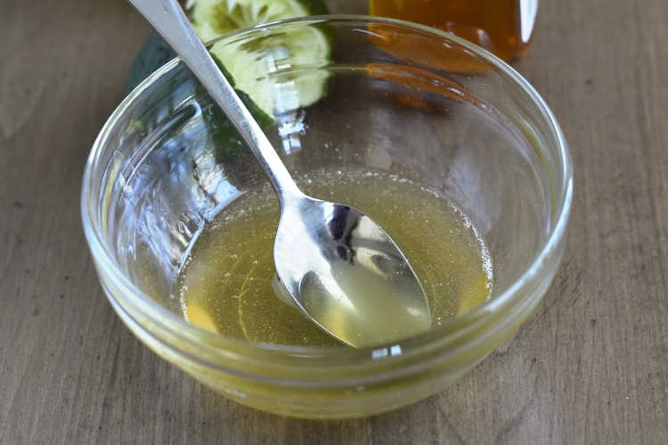 honey lime dressing in small mixing bowl