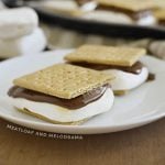 s'mores with graham cracker, marshmallow and melted chocolate on a white plate