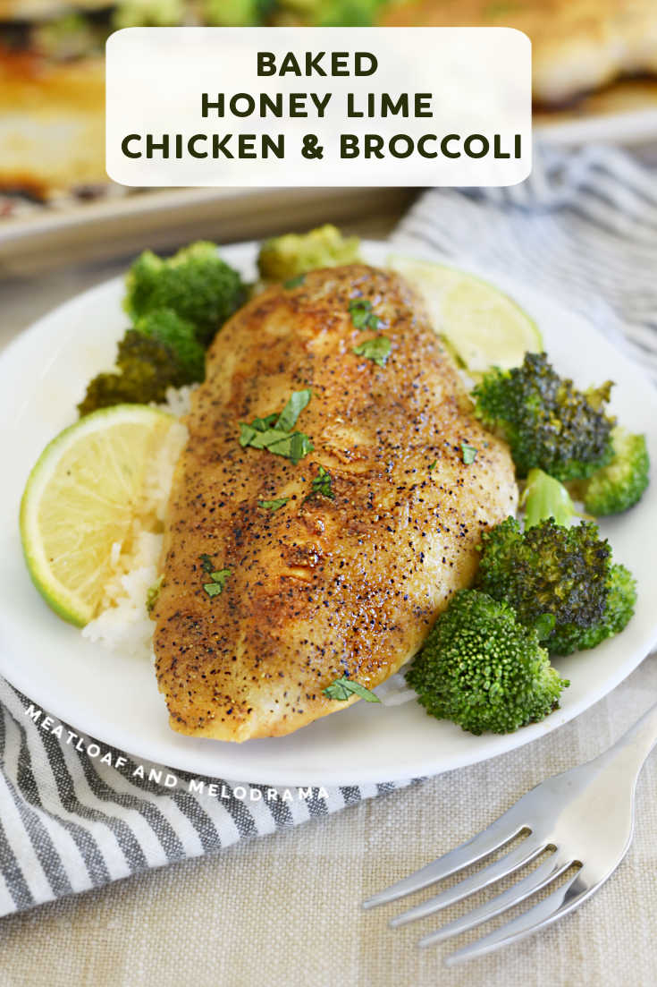 Baked Honey Lime Chicken breasts with broccoli cook on one sheet pan and take less than 30 minutes to make. It's a super easy dinner recipe everyone loves! via @meamel