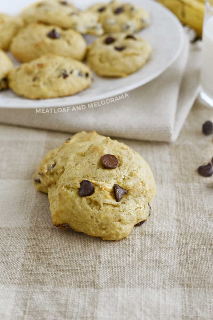 cake mix banana cookie with chocolate chips on the table