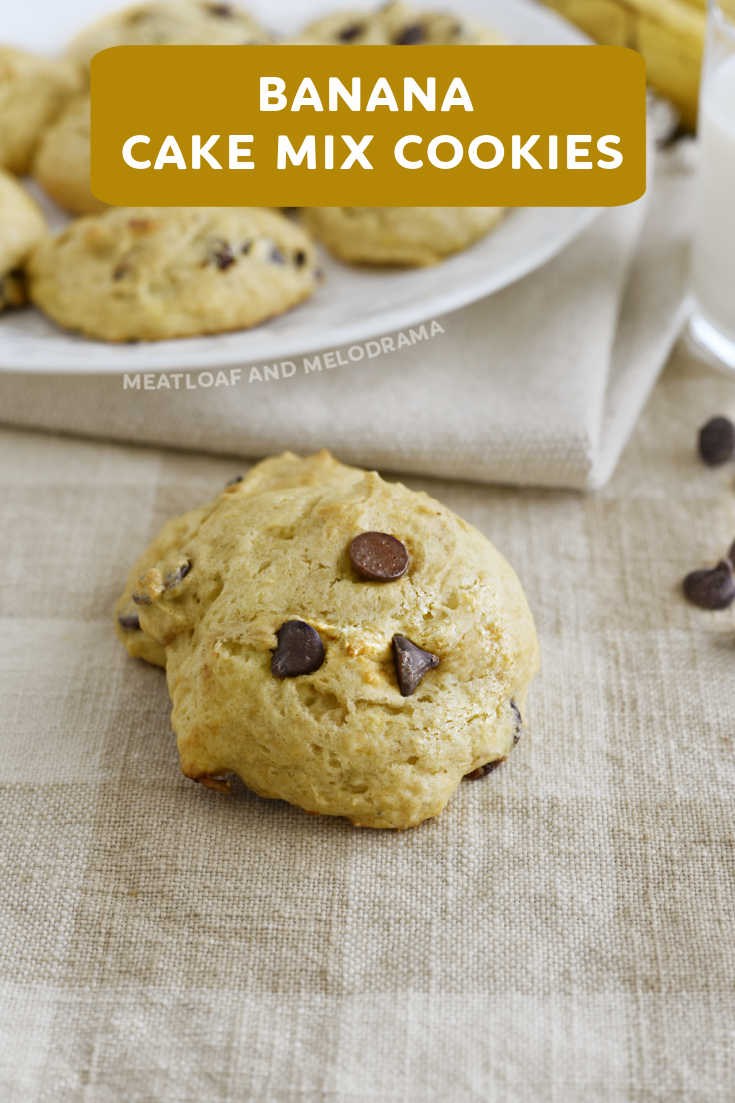 Make Cake Mix Banana Cookies using ripe bananas and a box of cake mix with this super easy cookie recipe. They're soft, fluffy and delicious!  via @meamel