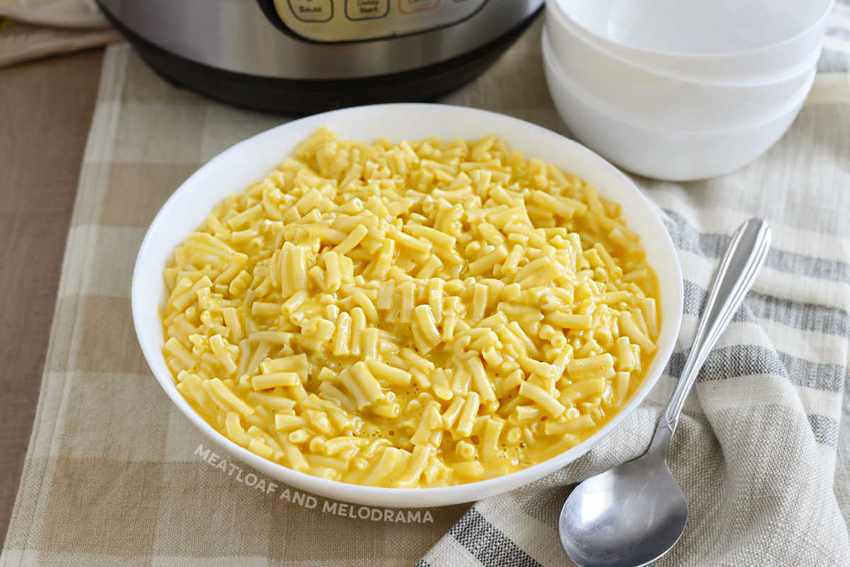 bowl of kraft mac and cheese in front of instant pot