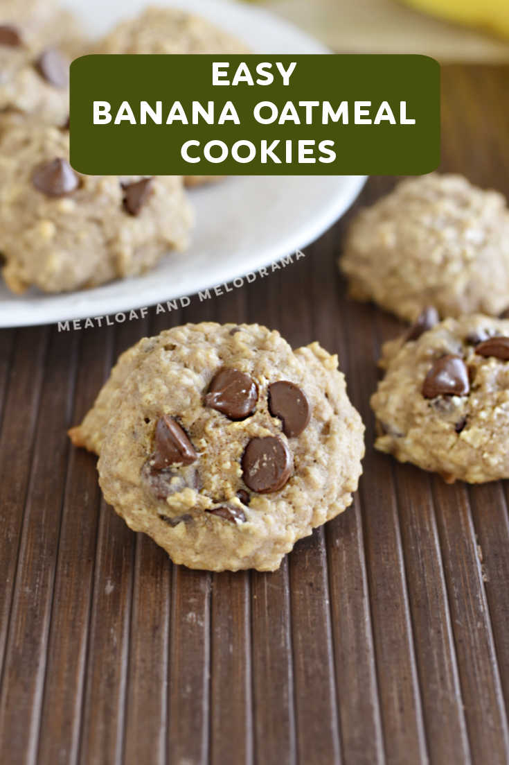 Easy Banana Oatmeal Cookies are soft, chewy, and you can make them with chocolate chips or plain. Perfect for snacking! via @meamel