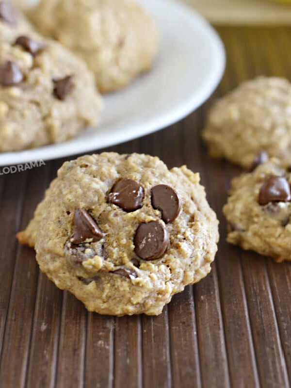 banana oatmeal cookies with chocolate chips on the table