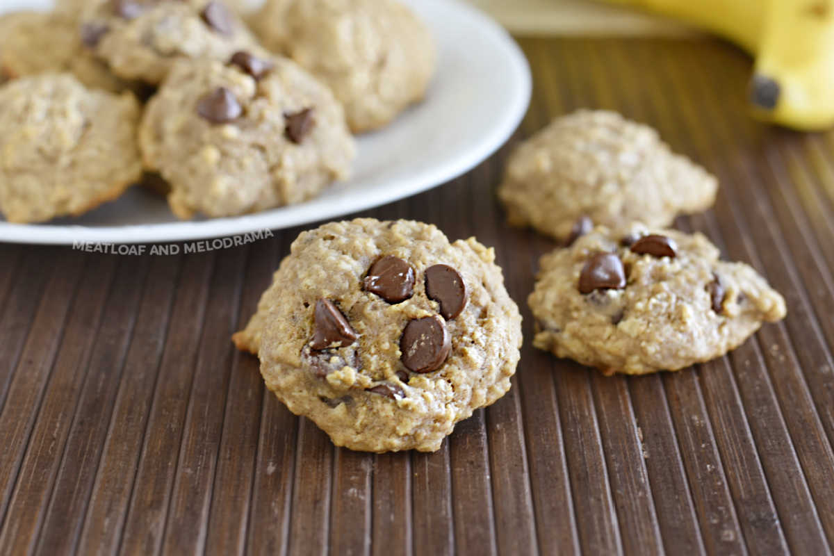 banana oatmeal cookies with chocolate chips on the table