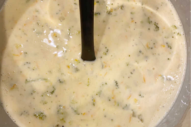 stir cream and cheese into soup