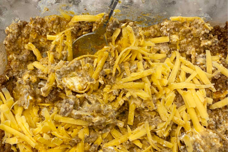 mix ground beef, cheese, cream cheese and salsa in baking dish