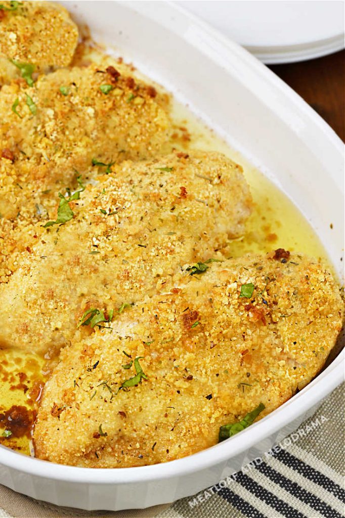 baked chicken breasts in casserole dish