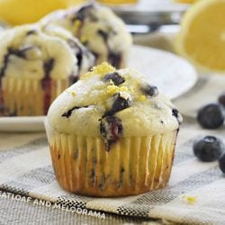 glazed lemon blueberry muffins on the table