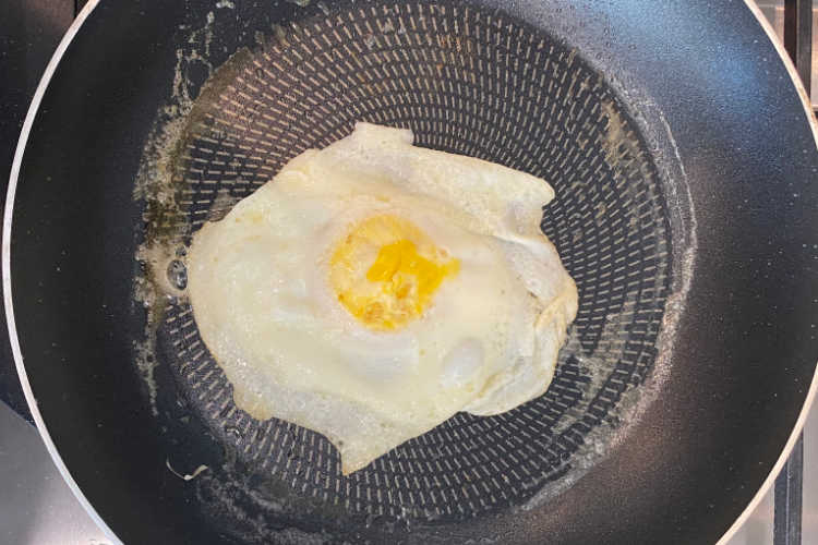 fried egg in a frying pan