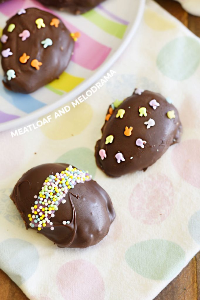 homemade chocolate easter eggs with sprinkles on the table