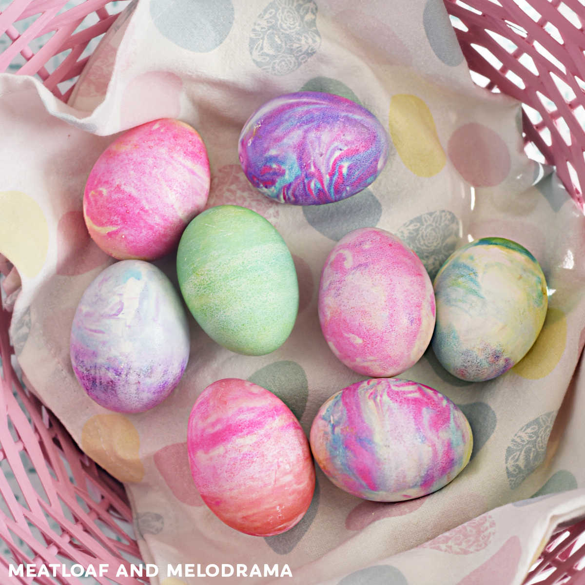cool whip easter eggs in a pink easter basket