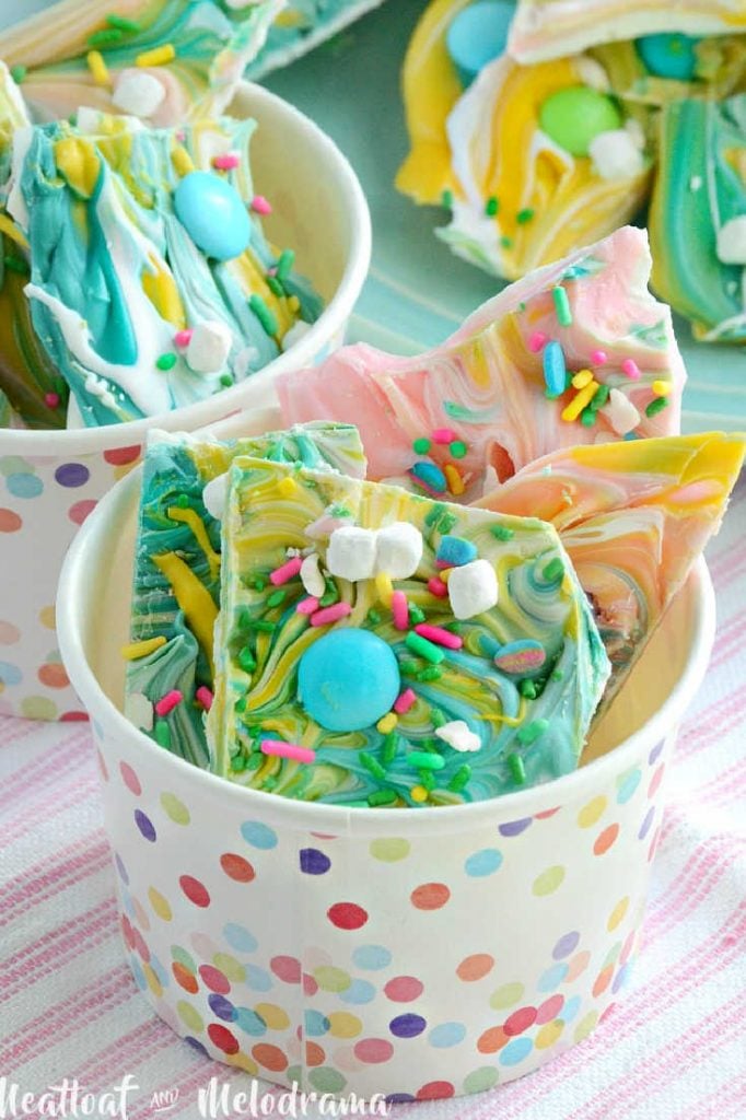 pastel bunny bark in paper cups