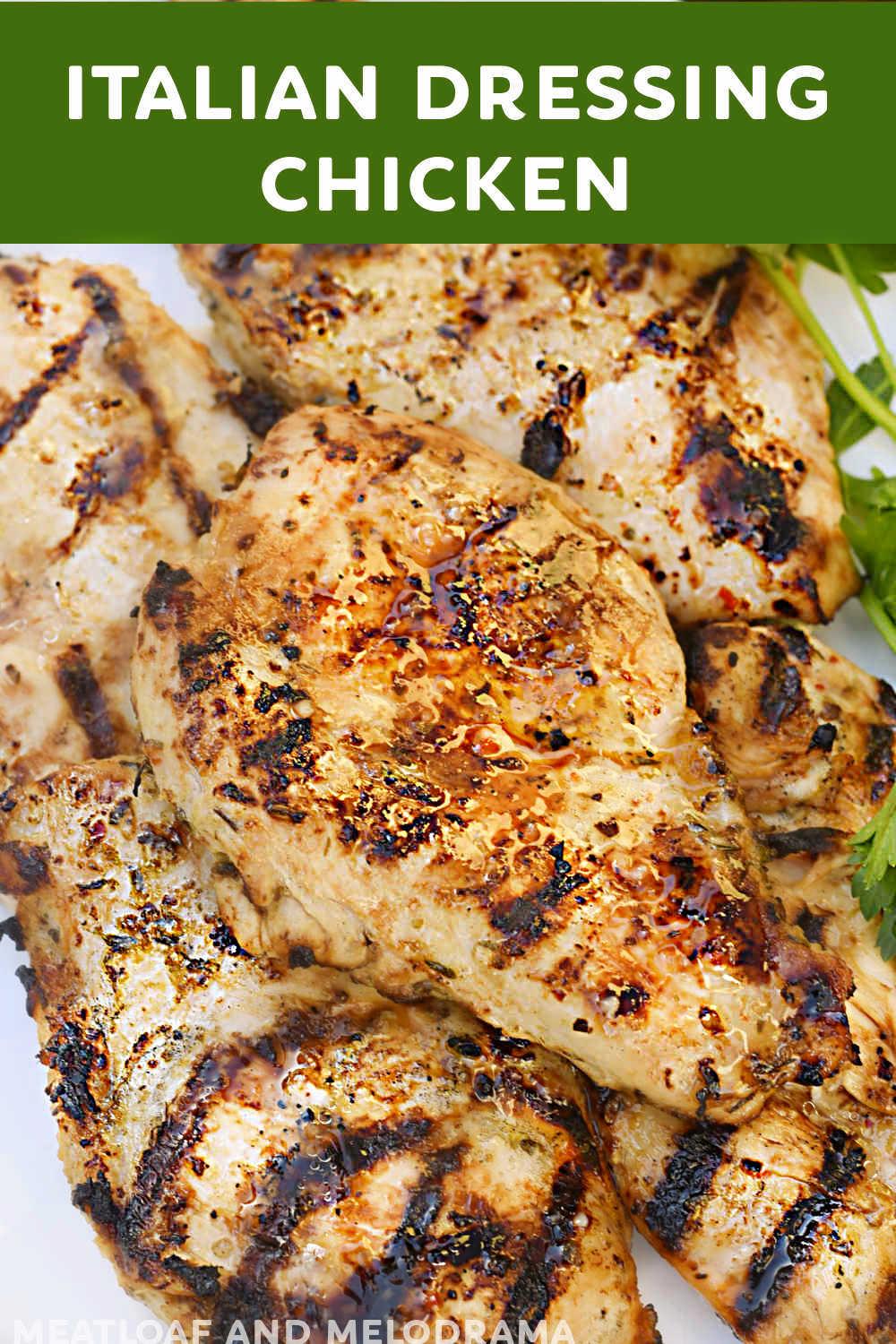 Make Italian Dressing Chicken breasts with 4 ingredients. Marinate and grill or bake in oven for tender, juicy chicken with this easy recipe via @meamel