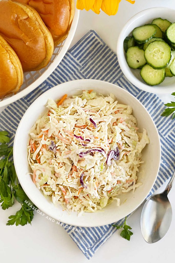 bowl of coleslaw from scratch on the table