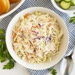 overhead bowl of coleslaw on the table