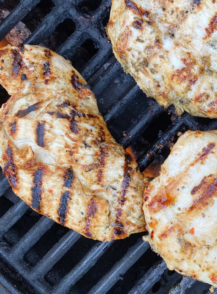 chicken breasts on the grill