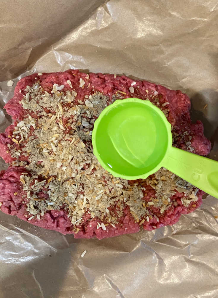 ground beef with onion soup mix and water