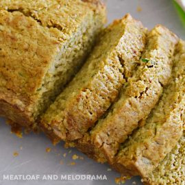 close up of zucchini bread loaf slices