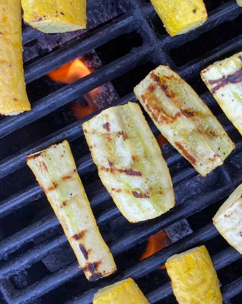 yellow summer squash on gas grill