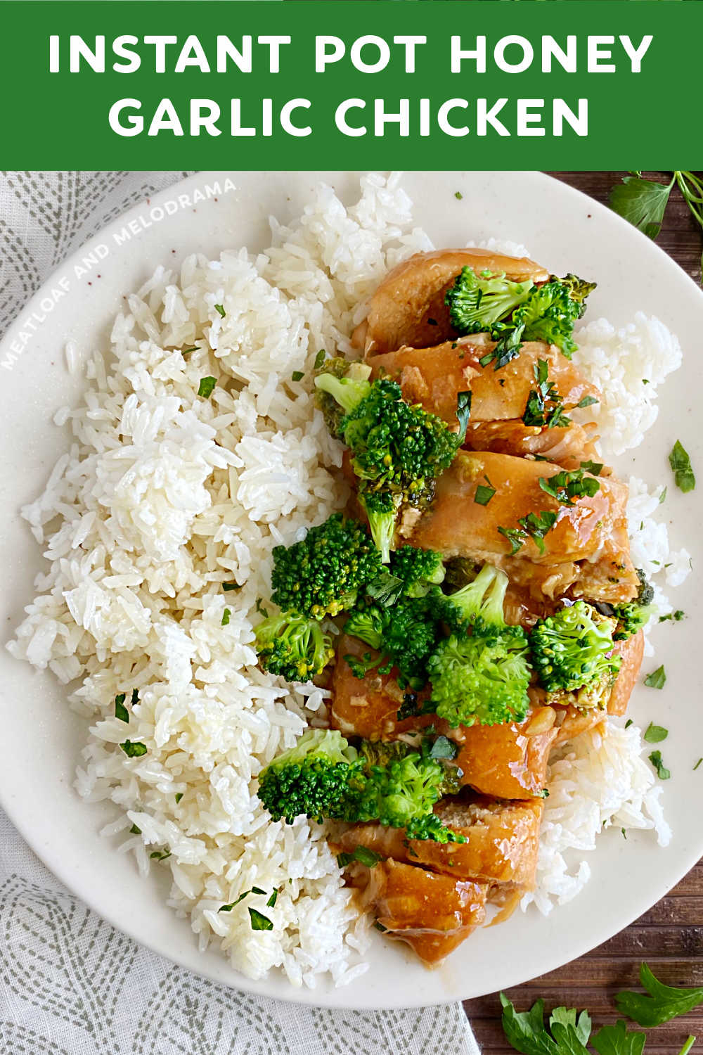 Instant Pot Honey Garlic Chicken (and Broccoli) is an easy recipe with skinless chicken breasts in a delicious homemade savory sauce. Add broccoli and serve with rice for a complete meal your whole family will love! via @meamel