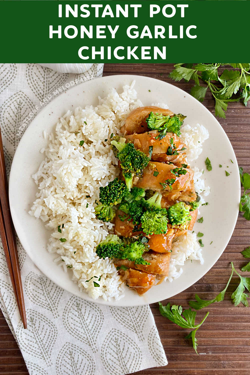 Instant Pot Honey Garlic Chicken (and Broccoli) is an easy recipe with skinless chicken breasts in a delicious homemade savory sauce. Add broccoli and serve with rice for a complete meal your whole family will love! via @meamel