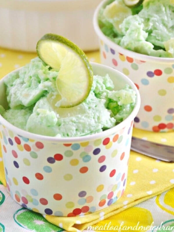 lime jello salad with lime slices