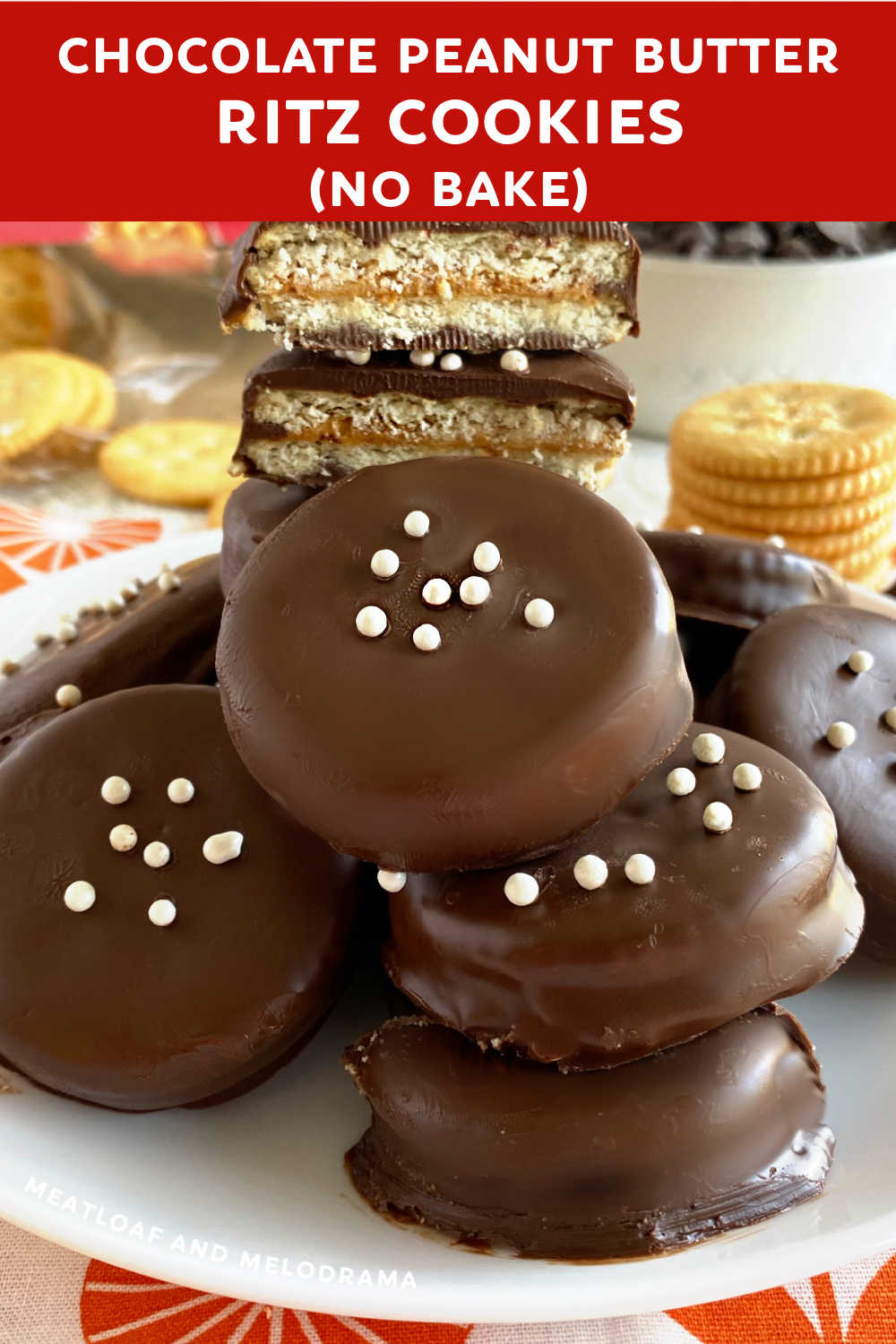 
Chocolate Peanut Butter Ritz Cookies made with buttery crackers, melted chocolate and creamy peanut butter are an easy no bake dessert for summer or yummy treats perfect for the holidays. You'll love this delicious sandwich cookie recipe! via @meamel