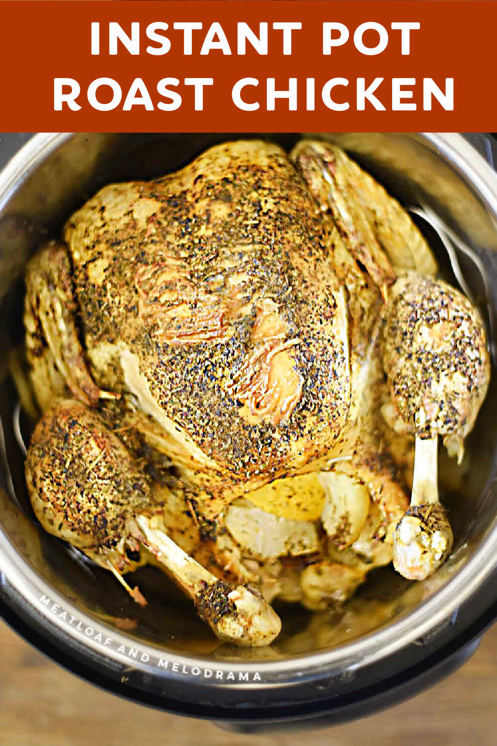 This Instant Pot Whole Roast Chicken recipe shows how to cook a whole chicken in the pressure cooker. Use Duo Crisp or broil for crispy skin after pressure cooking. Your whole family will love this easy chicken recipe, and it's so much faster than roasting a chicken in the oven! via @meamel