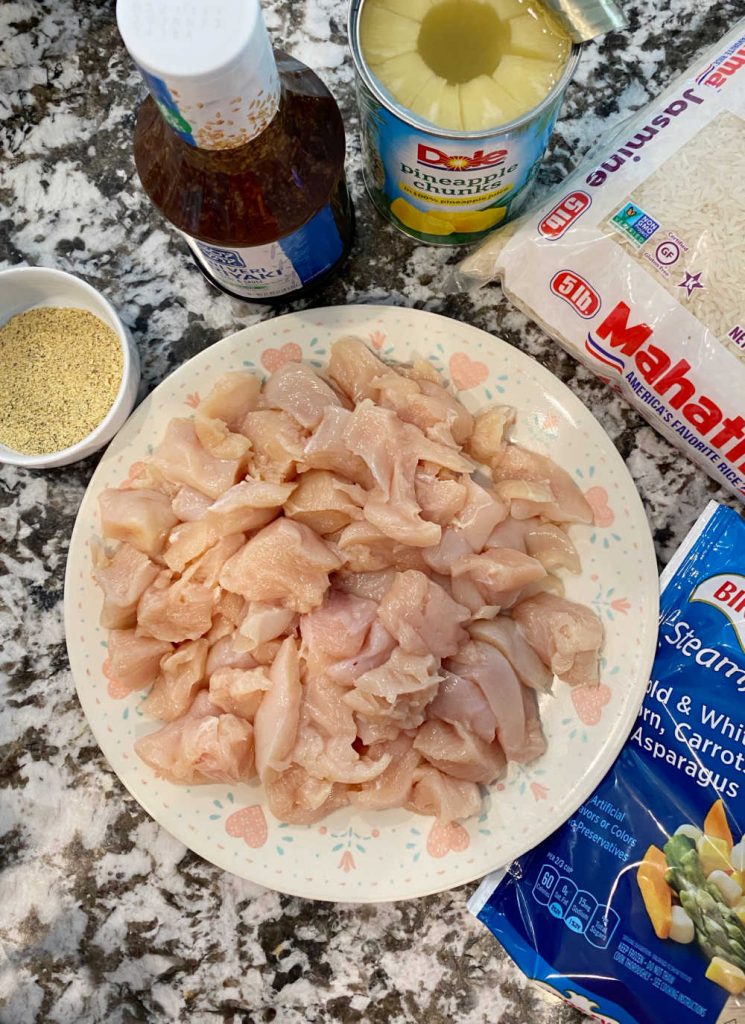 ingredients for teriyaki chicken and rice bowls