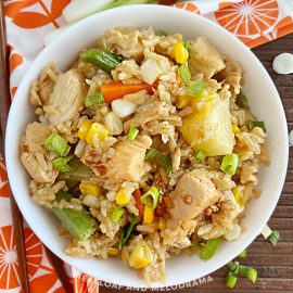 instant pot teriyaki chicken and rice bowl on the table with chopsticks