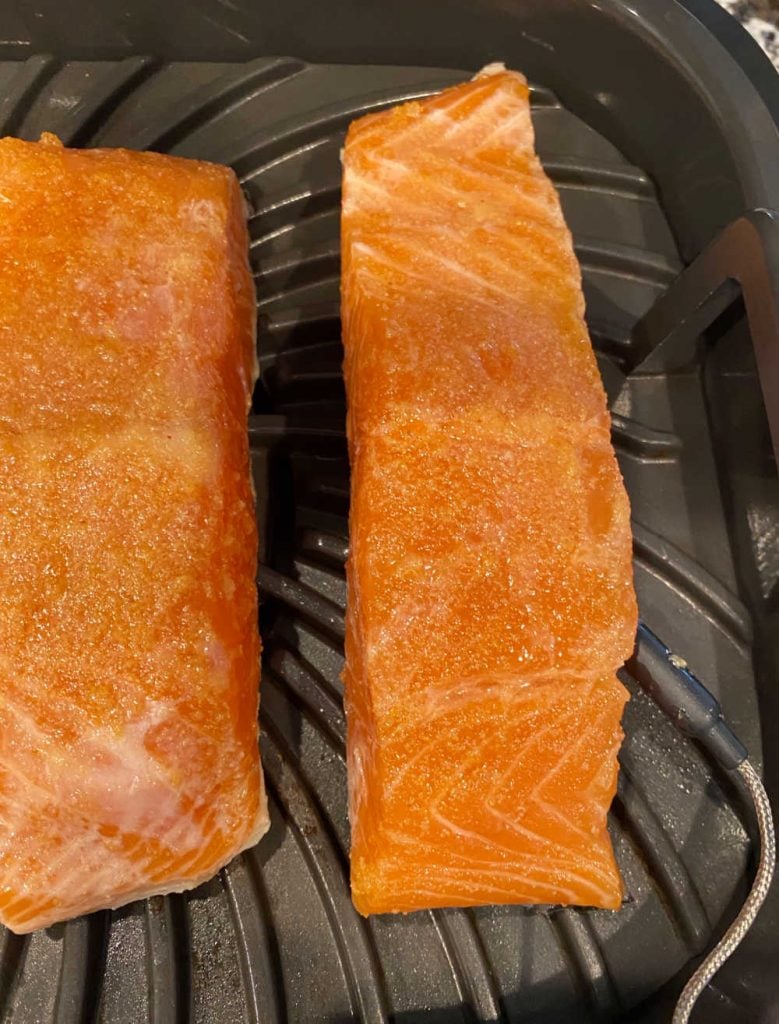 salmon skin side down on ninja foodi grill