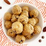no bake energy balls with dates in a white bowl