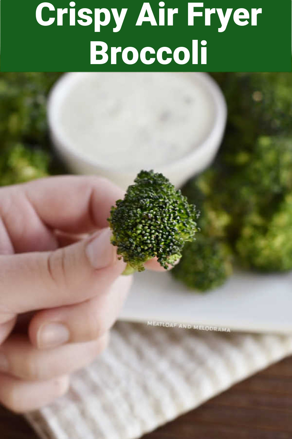 This Crispy Air Fryer Broccoli Recipe with garlic and Parmesan cheese is a healthy side dish that is low carb and delicious!  Toss it with olive oil and a few spices, and it's ready to eat in just 6 minutes! via @meamel