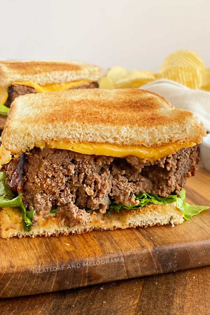 hot meatloaf sandwich with melted cheese on toasted bread
