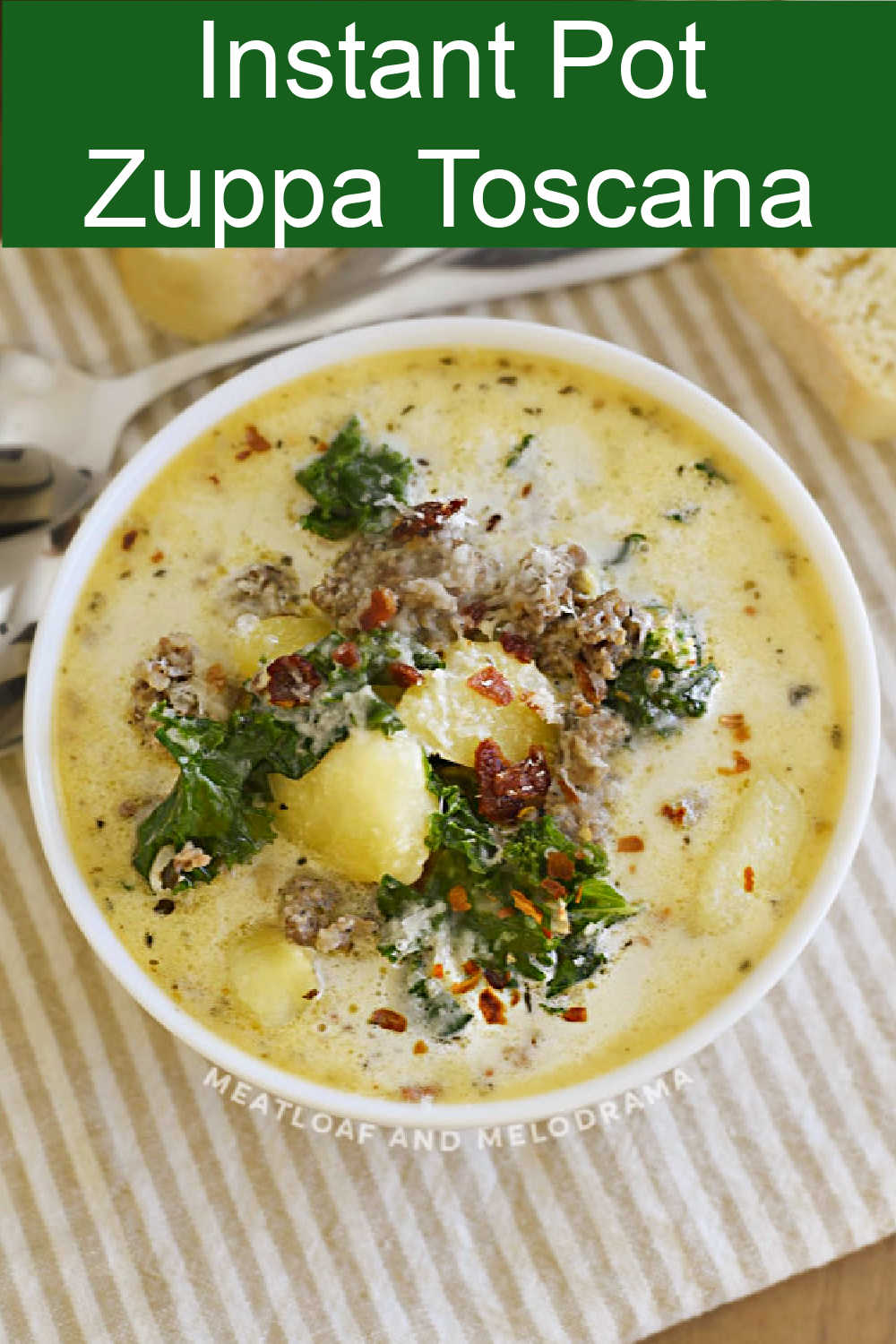 Instant Pot Zuppa Toscana is a creamy Tuscan sausage potato soup recipe that's easy to make. This Olive Garden copycat is comfort food and one of the best soups you'll ever eat! via @meamel